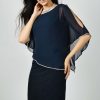 Women Frank Lyman | Frank Lyman Lurex Cape Dress In Midnight 219203