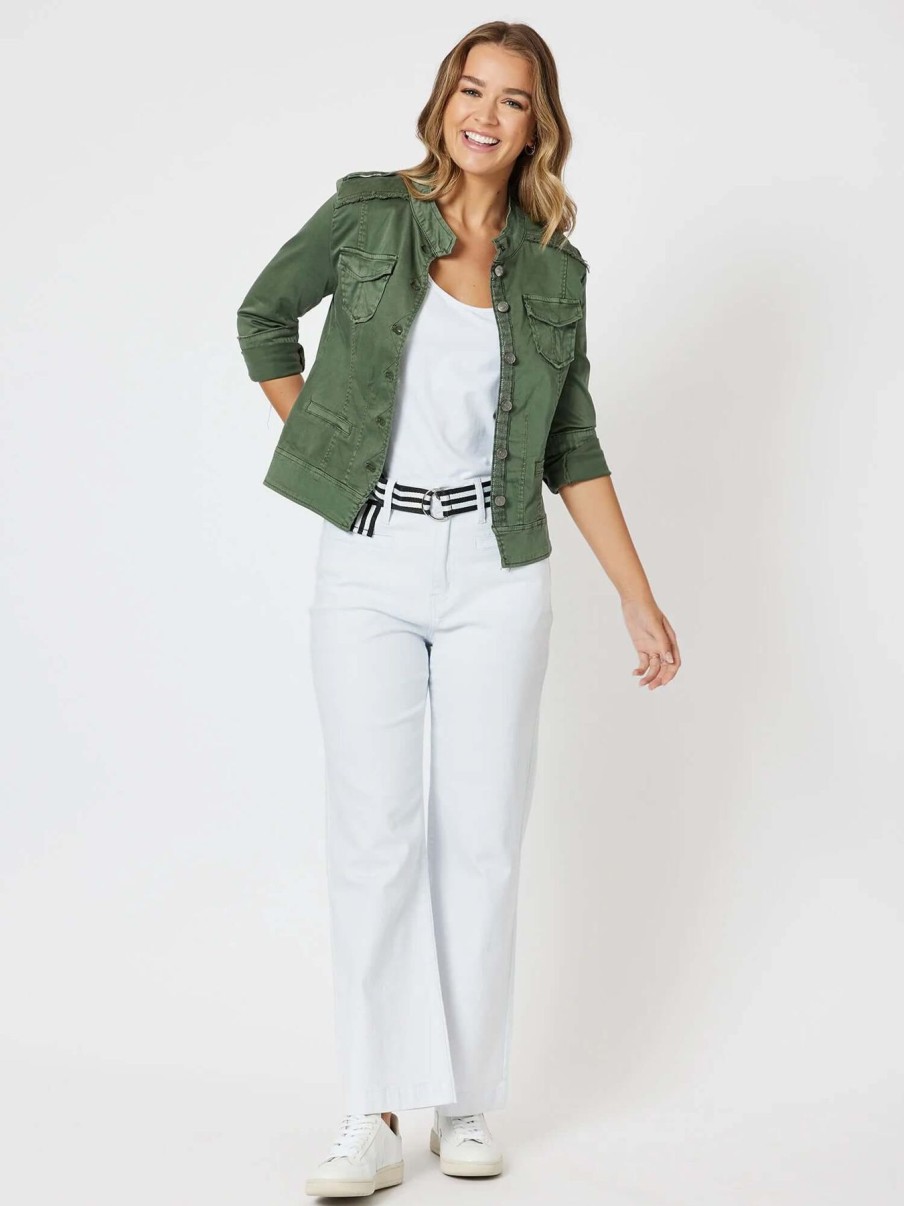 Women Threadz | Threadz Military Denim Jacket In Khaki