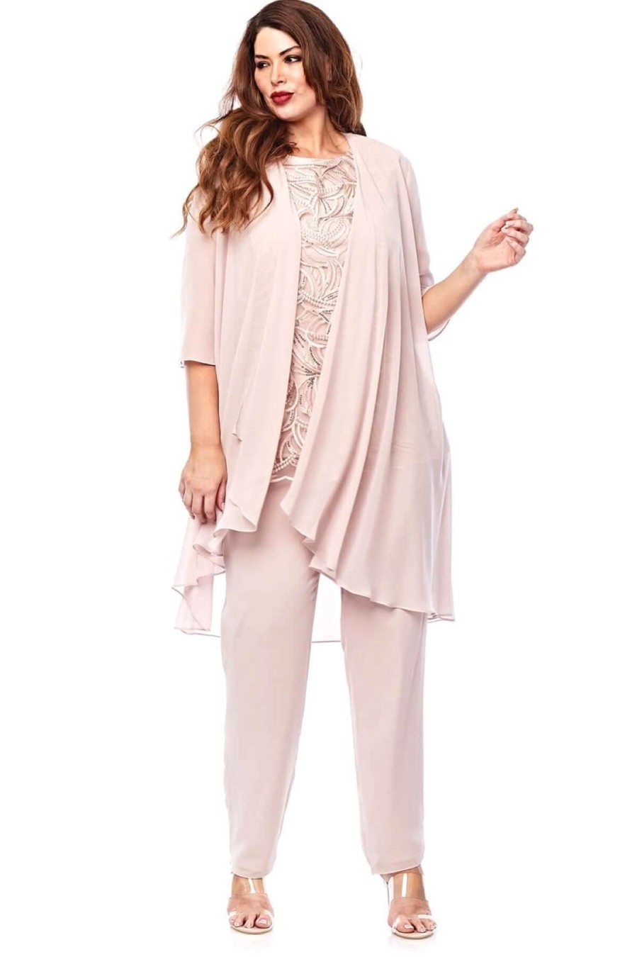 Women Layla Jones | Layla Jones Chiffon & Lurex Pantsuit In Pearl