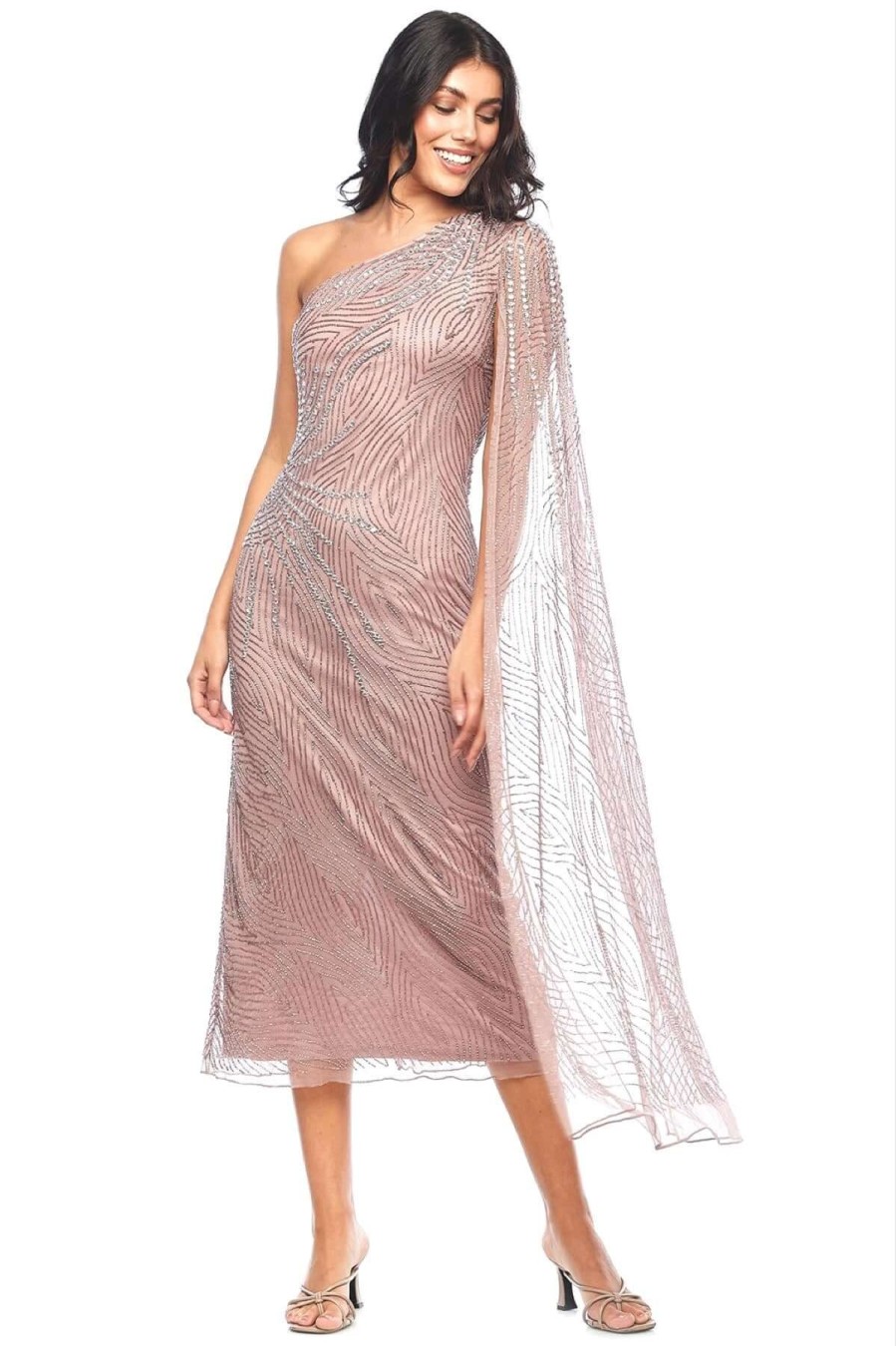 Women Zaliea | Zaliea One Shoulder Beaded Dress In Tea Rose