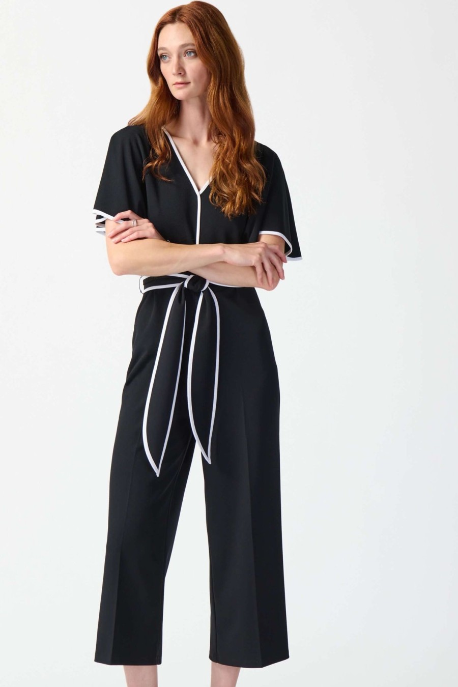 Women Joseph Ribkoff | Joseph Ribkoff Scuba Crepe Jumpsuit In Black Vanilla 242082