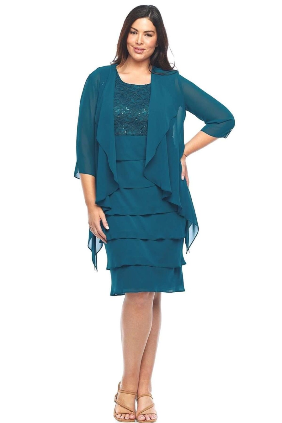 Women Jesse Harper | Jesse Harper Layered Dress & Jacket In Emerald